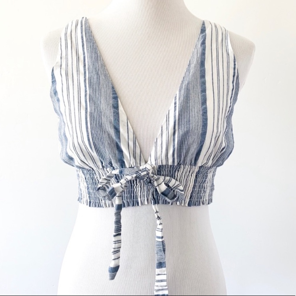 LA Hearts striped linen crop top